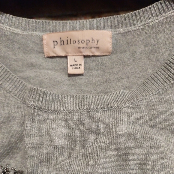 Philosophy Gray Cropped Top Long Sleeves Size L w/ BELLE Beaded Word - Picture 5 of 14